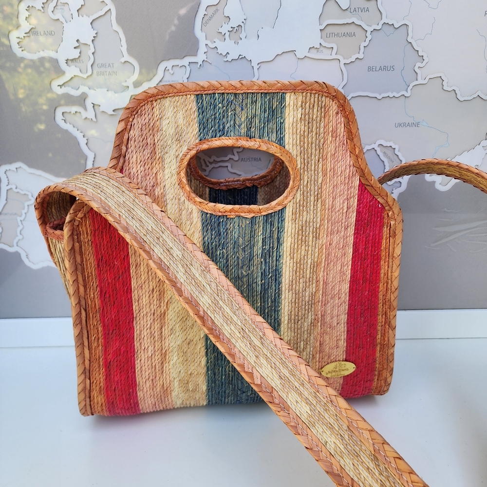 Josephine Alexander Collective Straw Tote Crossbody Bag Multicolor Large - Picture 10 of 13